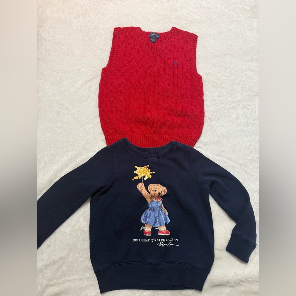 Polo by Ralph Lauren Kids Red Sweater Vest and Navy Bear Sweatshirt 5 Y and 7